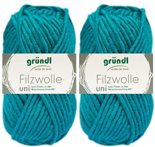 2x50 Gramm Gründl Filzwolle Uni aus 100% reiner Schurwolle inkl. Anleitung für Topflappen (57 Tükrisgrün) von HDK-VERSAND