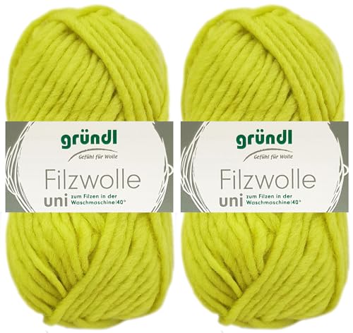 2x50 Gramm Gründl Filzwolle Uni aus 100% reiner Schurwolle inkl. Anleitung für Topflappen (59 Limette) von HDK-VERSAND