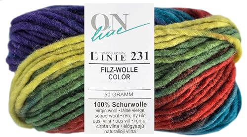 50 Gramm ONline Linie 231 Filzwolle Color aus 100% Schurwolle (0153 Bunt Basis Mix) von HDK-VERSAND