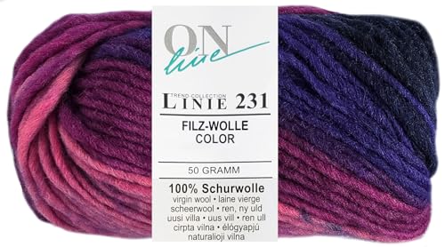 50 Gramm ONline Linie 231 Filzwolle Color aus 100% Schurwolle (0154 Rosa Lila Mix) von HDK-VERSAND