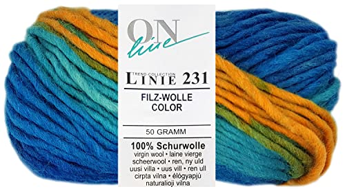 HDK-VERSAND 50 Gramm ONline Linie 231 Filzwolle Color aus 100% Schurwolle 0142 Blau Gelb Grün Mix von HDK-VERSAND