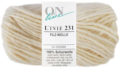 50 Gramm ONline Linie 231 Filzwolle Uni aus 100% Schurwolle (0001 Naturweiss) von HDK-VERSAND