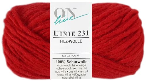 50 Gramm ONline Linie 231 Filzwolle Uni aus 100% Schurwolle (0003 Rot) von HDK-VERSAND