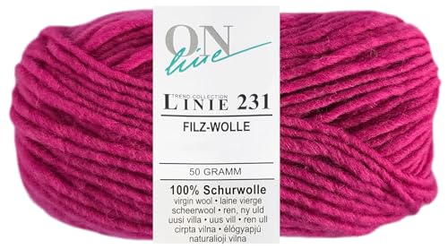 50 Gramm ONline Linie 231 Filzwolle Uni aus 100% Schurwolle (0005 Pink) von HDK-VERSAND