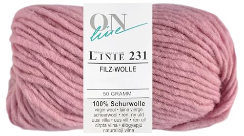 50 Gramm ONline Linie 231 Filzwolle Uni aus 100% Schurwolle (0017 Rosa) von HDK-VERSAND