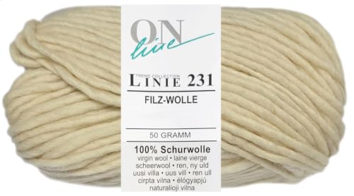 50 Gramm ONline Linie 231 Filzwolle Uni aus 100% Schurwolle (0023 Creme) von HDK-VERSAND