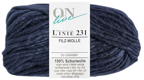 50 Gramm ONline Linie 231 Filzwolle Uni aus 100% Schurwolle (0025 Jeans Dunkel) von HDK-VERSAND