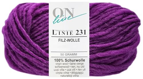 50 Gramm ONline Linie 231 Filzwolle Uni aus 100% Schurwolle (0035 Violett) von HDK-VERSAND