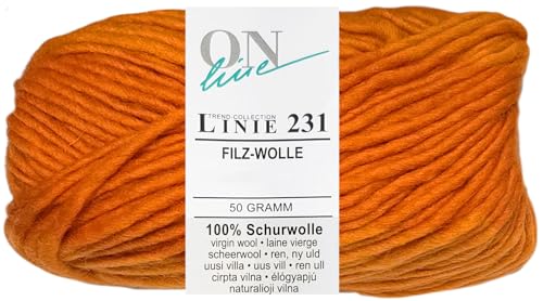 50 Gramm ONline Linie 231 Filzwolle Uni aus 100% Schurwolle (0044 Orange) von HDK-VERSAND