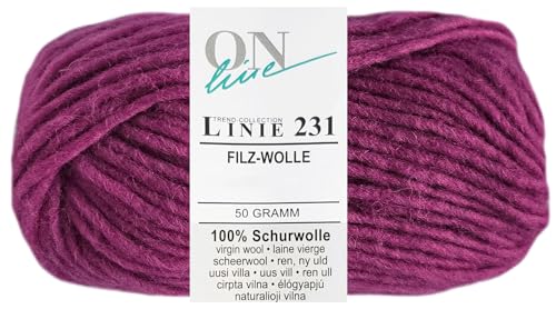 50 Gramm ONline Linie 231 Filzwolle Uni aus 100% Schurwolle (0057 Fuchsia) von HDK-VERSAND