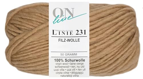 50 Gramm ONline Linie 231 Filzwolle Uni aus 100% Schurwolle (0061 Beige) von HDK-VERSAND