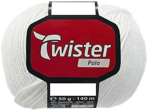 50 Gramm Twister Polo Wolle aus 60% Baumwolle, 40% Polyacryl (10 Weiss) von HDK-VERSAND