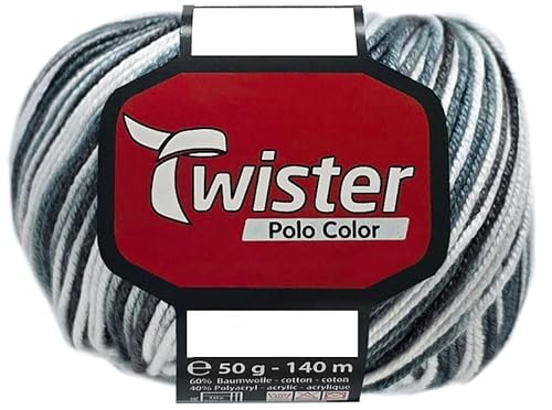 50 Gramm Twister Polo Wolle aus 60% Baumwolle, 40% Polyacryl (9017 Schwarz Weiss Mix Color) von HDK-VERSAND