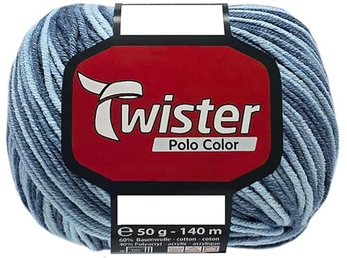 50 Gramm Twister Polo Wolle aus 60% Baumwolle, 40% Polyacryl (9064 Blau Mix Color) von HDK-VERSAND