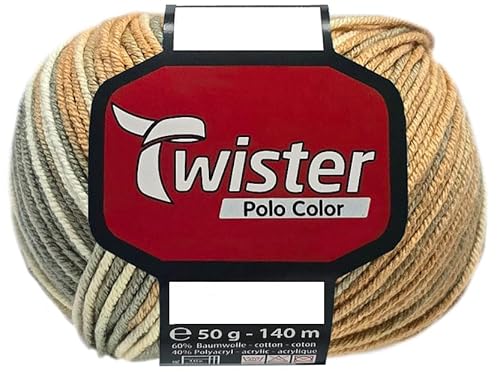 50 Gramm Twister Polo Wolle aus 60% Baumwolle, 40% Polyacryl (9109 Beige Mix Color) von HDK-VERSAND