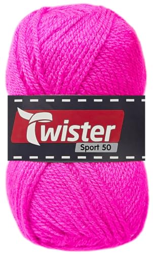 50 Gramm Twister Sport 50 aus 100% Polyacryl (37 Neon Pink) von HDK-VERSAND