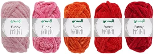 HDK-VERSAND 5x15 Gramm Gründl Wolle Funny Mini Sets mit Anleitung für ein Funny Bunny (Rot Mix) von HDK-VERSAND