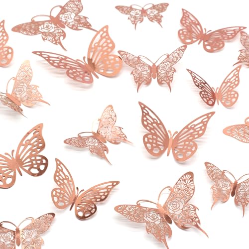 72 Stück Schmetterling Wandaufkleber, Schmetterlinge Deko, Schmetterling Dekoration, 3D Schmetterlinge，Schmetterling Aufkleber，Für Haus Klassenzimmer Hochzeit Party Dekoration Mädchenzimmer(Roségold) von HDKAJL