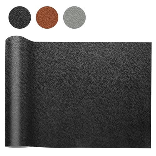 HDKAJL Kunstleder Meterware 100x140cm,Wasserdicht Leder Stoff Gekörnt Lederimitat Texturiert Lederstoff Meterware Reparieren Bezugsstoff Leder Patch für Fasching Karneval DIY Autositze Sofa, Schwarz von HDKAJL