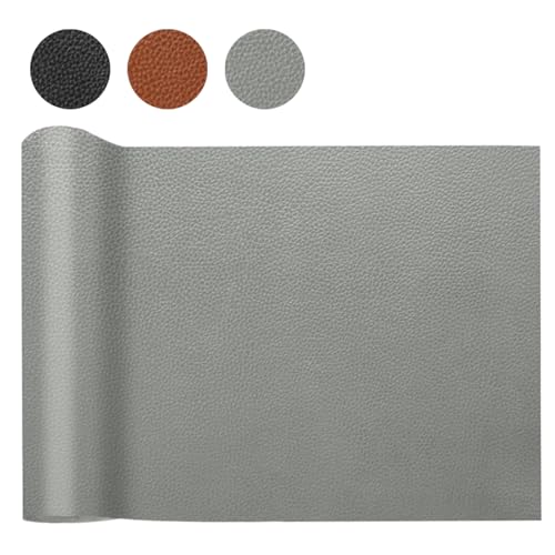 HDKAJL Kunstleder Meterware 100x140cm,Wasserdicht Leder Stoff Gekörnt Lederimitat Texturiert Lederstoff Meterware Reparieren Bezugsstoff Leder Patch für Halloween Weihnachts DIY Autositze Sofa,Grau von HDKAJL