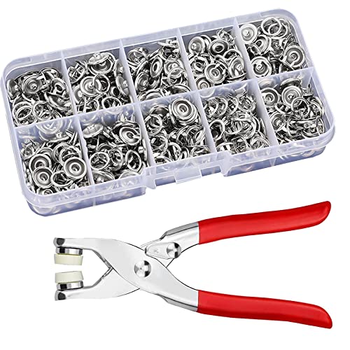 HDKAJL 100 Sets Druckknöpfe für Kleidung, Metall Druckknöpfe Set Mit Zange, Druckknopf Zange, 9,5mm Jersey Druckknöpfe, Kinder Taschenkappe, Selbstgenähte Kam Druckknöpfe, Starter Set für DIY Basteln von HDKAJL