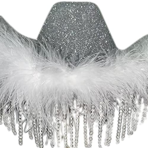 Cowgirl-Hut mit Federkrempe, Brautschmuck, Hochzeit, Foto, Kostüm-Requisiten, Outdoor-Hut für Damen, Mädchen, Hut mit Strasskrempe, Brauthüte für Junggesellinnenabschied, Cowgirl-Braut, Hut für von HDKEAN