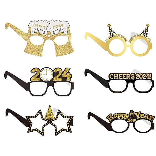 HDKEAN 6 Stück Glitzer Neujahr Brillen Lustige Cosplay Brille Verkleiden Brille Foto Requisiten für Weihnachten Neujahr Party von HDKEAN