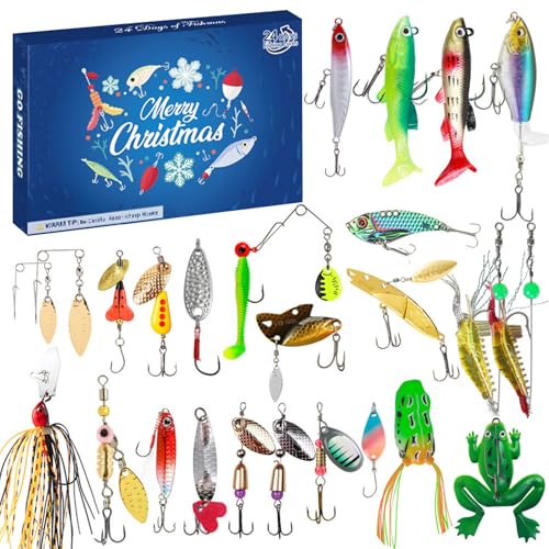 HDKEAN Weihnachts-Countdowns, Angelköder, Adventskalender, 24 einzigartige Angelausrüstung, Urlaubsüberraschung für Angler von HDKEAN