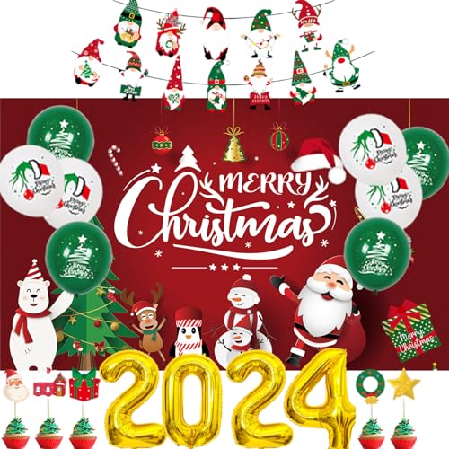 Weihnachtsballon-Set, Latexballon-Zubehör, 2024, Neujahrsparty-Dekoration, mit Ziehen, Heim-Party-Dekorationen von HDKEAN