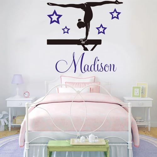 Personalisierte Namens-Wandaufkleber, Benutzerdefinierter Name Mädchen-Gymnastik-Tanz-Stern, Wandaufkleber Mädchenzimmer, Baby-Kinderzimmer, Personalisierter Name Turnerin-Ballett-Wandtattoo(56cmwidex von HDLOVE