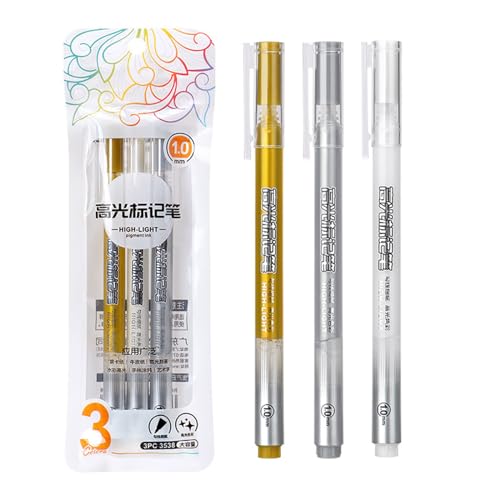 3 Stücke Gold Silber Weiß Textmarker Stift 1 0 MM Spitze Textmarker Marker Stift Für Erwachsene & Kinder Scrapbooking Copybook von HDOYTXXM