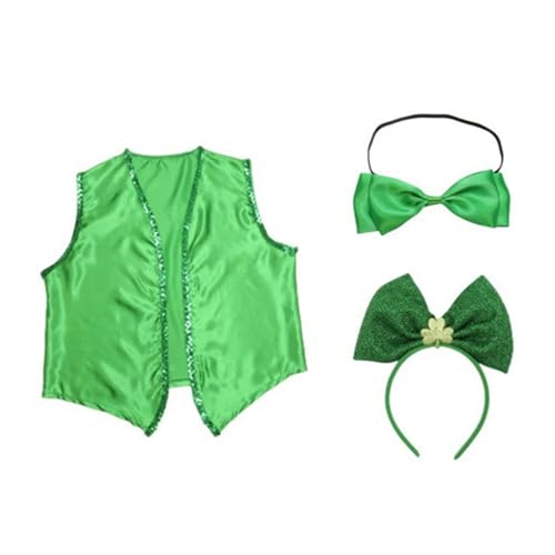 HDOYTXXM Irischer Tag Feier Kostüm Combo Patricks Day Party Anzug Zubehör Weste Fliege Stirnband Hut Zubehör Set von HDOYTXXM