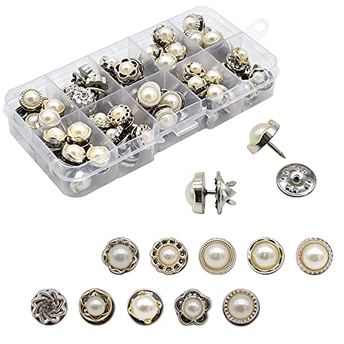 80 Stück 10 Stile Frauen Hemd Brosche Knöpfe Cover Up Knopf Perle Sicherheit Brosche Pins Knopf für Kleidung Kleider Zubehör DIY Handwerk von HDST-HOME