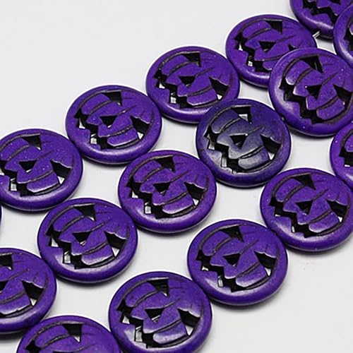 Synthetische Türkisperlen, Jack-O'-Lantern Kürbis, 15 x 3,5 mm, 27 Perlen/Strang, 39,5 cm, Violett von HDSupplies