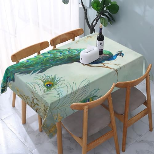 Aquablauer eleganter Pfau N Federn AST, Tischdecke, wasserdichte, staubdichte und knitterfreie Tischtuch - 90 x 140 cm von HDTVTV