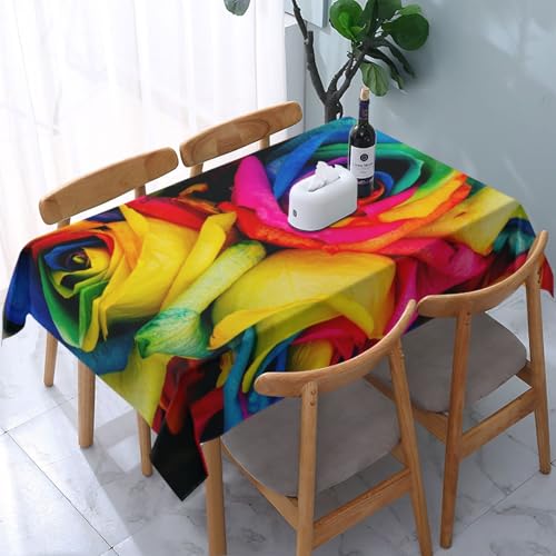 Rosen mit Regenbogenblütenblättern, Tischdecke, wasserdichte, staubdichte und knitterfreie Tischtuch - 90 x 140 cm von HDTVTV