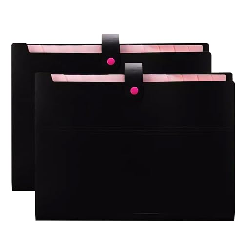 Ordner, Dateimanager, 2er-Pack Fächermappen, A4-Papier-Akkordeon-Dokumenten-Organizer, Dokumentenmappe mit Druckknopf, 6 Taschen/Rosa(Svart) von HEAGER