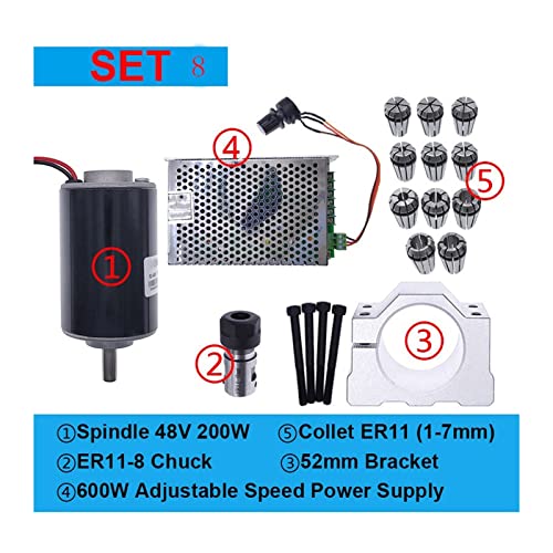 20 0W500W Spindelmotor 100V + Stromversorgungsgeschwindigkeit Gouverneur ER11-8mm CNC Mit 52mm Klemmen Klammerluft abgekühlt DC Spindelmotorhalterung Gravurmaschine Spindel ,Multi-Schutzfunktionen(Set von HEALBYBLE