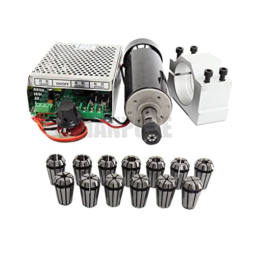 HEALBYBLE 0,5 kW Klemmen Luftgekühlt Luftgekühlte Spindel ER11 Spannfutter CNC 500 W Spindelmotor + Netzteil Drehzahlregler,Leichter Lauf(Package 6) von HEALBYBLE