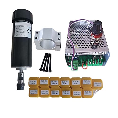 HEALBYBLE 0,5 kW Klemmen Luftkühlte Spindelmotor Kit ER11 Futter CNC 500W Spindelmotor + Stromversorgungsgeschwindigkeit Gouverneur for PCB Gravur,Multi-Schutzfunktionen(Package 6) von HEALBYBLE