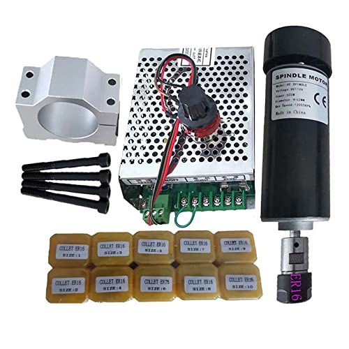 HEALBYBLE 0,5 kW Klemmen luftgekühlter Spindelmotor-Kit ER16 Spannfutter CNC 500 W DC-Spindelmotor + Netzteil Drehzahlregler for PCB-Gravur,Leichter Lauf(Package 6ER16) von HEALBYBLE