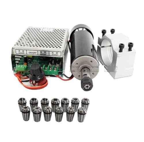 HEALBYBLE 0,5 kW luftgekühlte Spindel ER11 Spannfutter CNC 500 W Spindelmotor + 52 mm Klemmen + Netzteil Drehzahlregler for DIY CNC,Leichter Lauf(500w-ER11 1sets) von HEALBYBLE