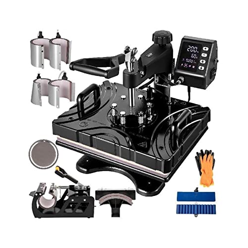 HEALBYBLE 12 x 15 Zoll Transferpresse Sublimationsmaschine 10 in 1 multifunktionale Doppelrohrheizung verbesserte LED-Anzeige schwarz for T-Shirt,Hohe Haltbarkeit von HEALBYBLE