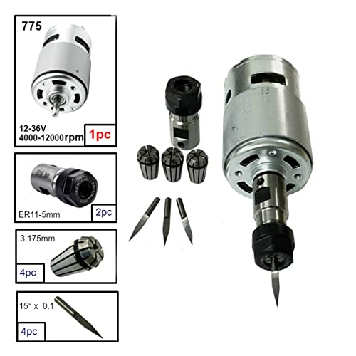 HEALBYBLE 775. DC Motor, 12-36V Kugellager Spindelmotor W / ER11. Verlängerungsstange schnitzt Messer for CNC Router-Maschine 1610 2417 3018,Multi-Schutzfunktionen(Option 2) von HEALBYBLE