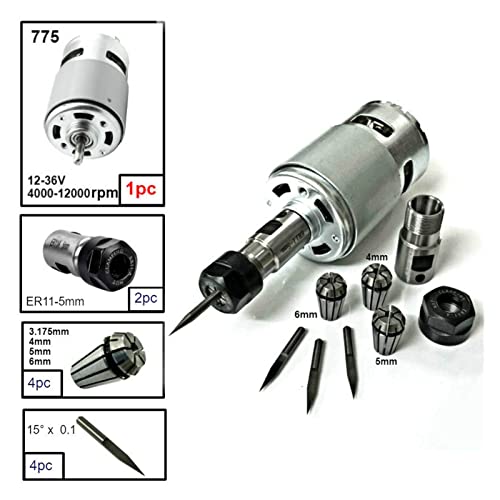 HEALBYBLE 775. DC Motor, 12-36V Kugellager Spindelmotor W / ER11. Verlängerungsstange schnitzt Messer for CNC Router-Maschine 1610 2417 3018,Multi-Schutzfunktionen(Option 3) von HEALBYBLE