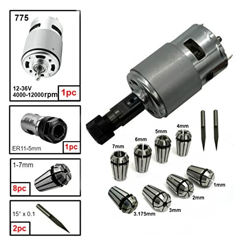 HEALBYBLE 775. DC Motor, 12-36V Kugellager Spindelmotor W / ER11. Verlängerungsstange schnitzt Messer for CNC Router-Maschine 1610 2417 3018,Multi-Schutzfunktionen(Option 5) von HEALBYBLE