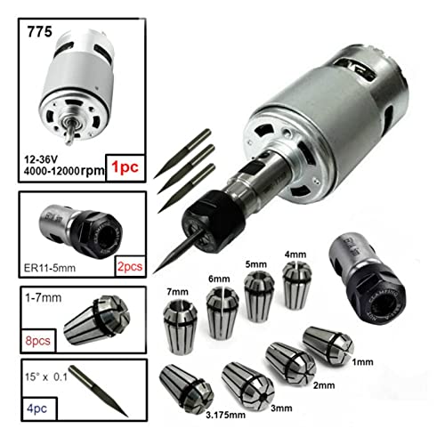 HEALBYBLE 775. DC Motor, 12-36V Kugellager Spindelmotor W / ER11. Verlängerungsstange schnitzt Messer for CNC Router-Maschine 1610 2417 3018,Multi-Schutzfunktionen(Option 6) von HEALBYBLE