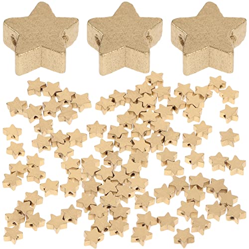 HEALLILY 100 Stück Holzperlen in Sternform, Abstandshalter, Metallic-Gold, Stern-Verzierungen, DIY Handwerk, Schmuckherstellung, Zubehör für Halskette, Armband, Schnuller (Golden) von HEALLILY