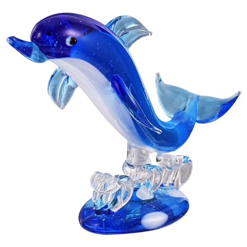 HEALLILY Glasdelfin-Figuren, Tierskulptur, Briefbeschwerer, blaues Glas, geblasenes Meer, Tierfigur, Tischdekoration, dekoratives Schaustück, Tafelaufsatz von HEALLILY