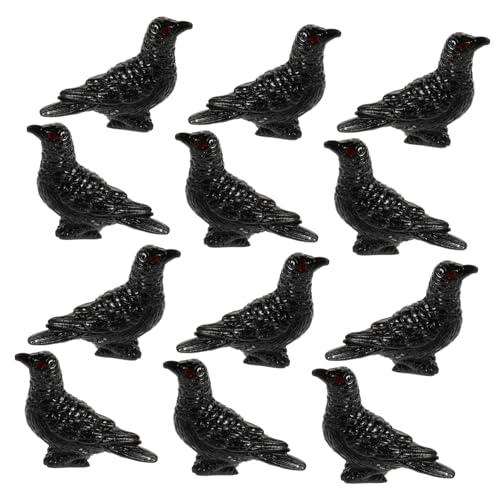 HEALSOPTHY 12 Stück Halloween-mikrolandschaft Scheibengardinen Miniatur-Vogel-Ornament Vögel Figuren Desktop-Ornament Vogelschmuck Mini-Vogel Tischdekoration Mini-krähe Harz Black von HEALSOPTHY